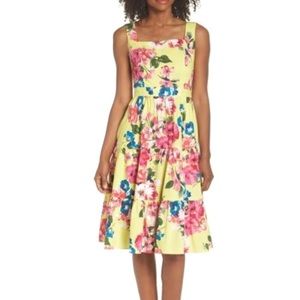 Eliza J Fit & Flare Floral Square Neck Midi Dress
